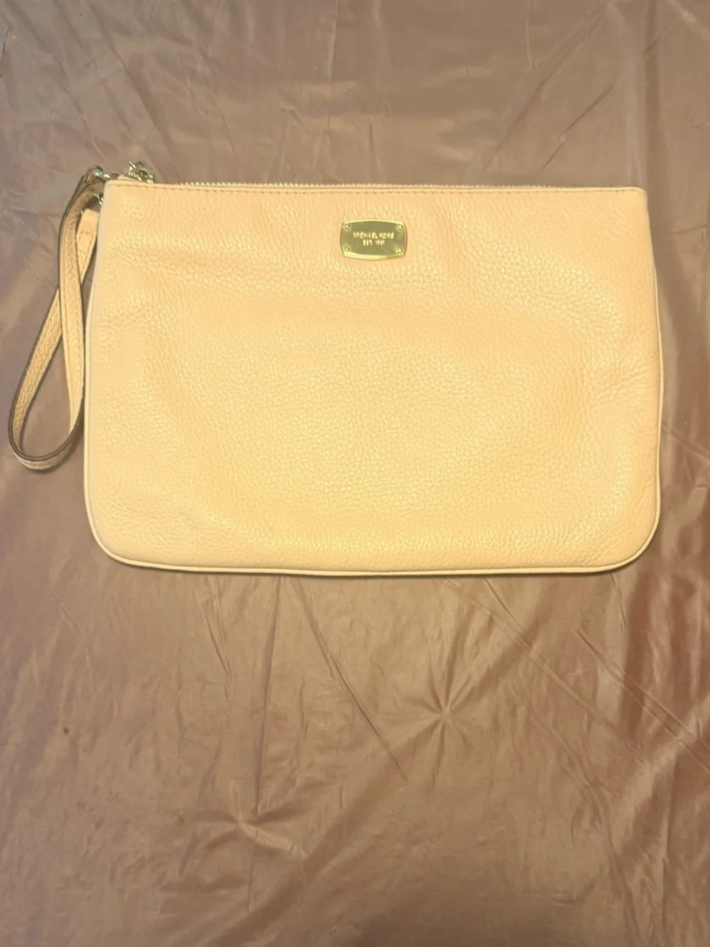 Michael Kors Dusty Pink Jet Set Travel Large Top Zip Pebbled Leather Wristlet - Picture 2 of 10